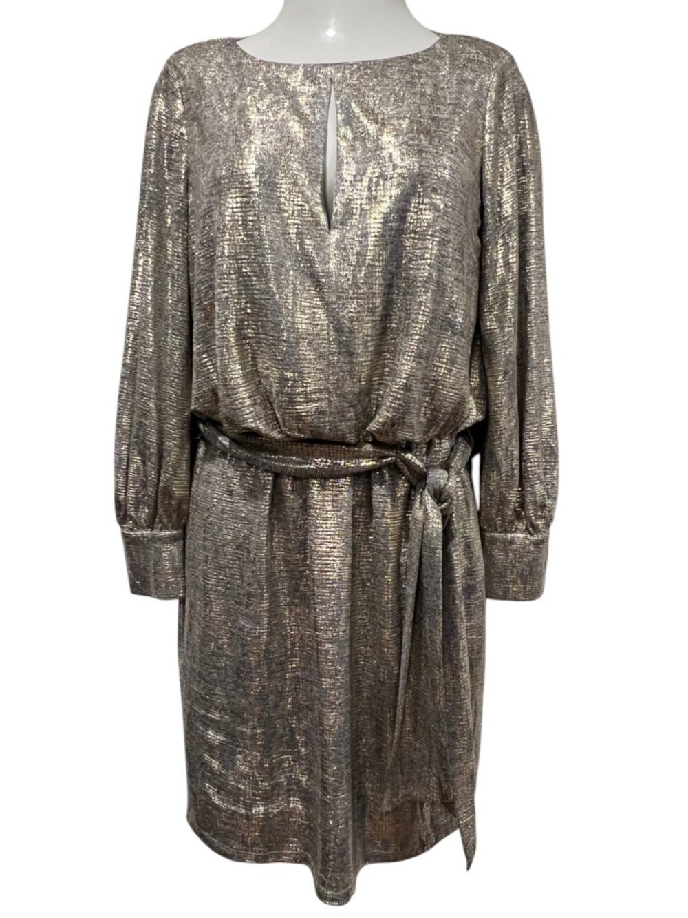 Vince Camuto Metallic Tie-Waist Cocktail Mini Dress, 12